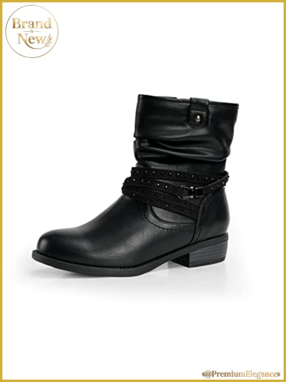 Slouchy Mid Calf Boot Round Toe Low Heel Side Zipper Faux Suede Bootie